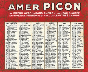 Calendrier 1937 Picon/Pikina
