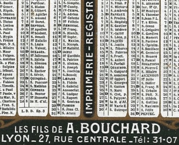 Calendrier 1914 Bouchard Papeterie Lyon