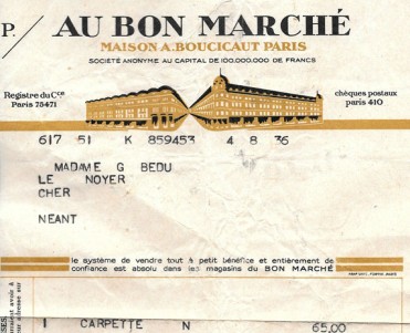 Petite facture illustrée Au Bon Marché