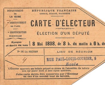 Carte d'électeur 1898
