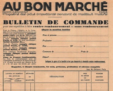 Bulletin de commande Au Bon Marché