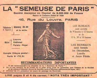 Carnet-Epargne La Semeuse de Paris