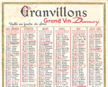 Calendrier 1962 Damoy